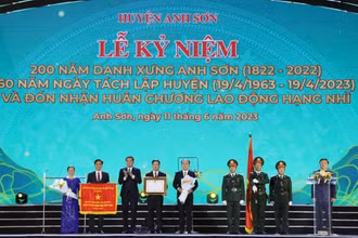Thừa ủy quyền của Chủ tịch nước, đồng chí Hoàng Nghĩa Hiếu, Phó Bí thư Tỉnh ủy Nghệ An tặng Huân chương Lao động hạng Nhì cho Đảng bộ, chính quyền và nhân dân huyện Anh Sơn.