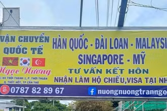 Biển hiệu tại văn phòng của một đối tượng lừa đảo ở thành phố Cần Thơ.