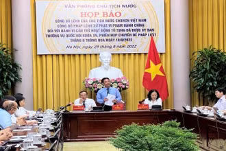 Họp báo công bố Pháp lệnh xử phạt vi phạm hành chính đối với hành vi cản trở hoạt động tố tụng ngày 29/8/2022. (Ảnh: nhandan.vn)