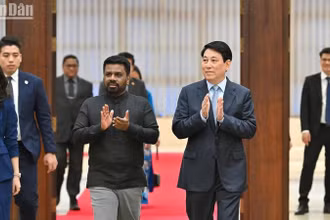 Chủ tịch nước Lương Cường chủ trì chiêu đãi trọng thể Tổng thống Sri Lanka Anura Kumara Dissanayaka. (Ảnh: XUÂN KỲ-THỦY NGUYÊN)