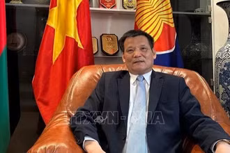 Đại sứ Việt Nam tại Belarus Nguyễn Văn Ngự trả lời phỏng vấn phóng viên TTXVN tại SNG. (Ảnh: TTXVN)