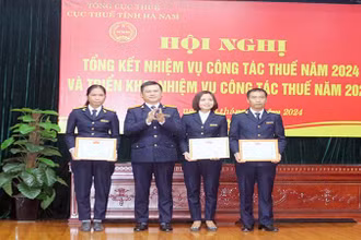 Lãnh đạo Tổng Cục Thuế trao tặng Danh hiệu Tập thể lao động xuất sắc cho các đơn vị.