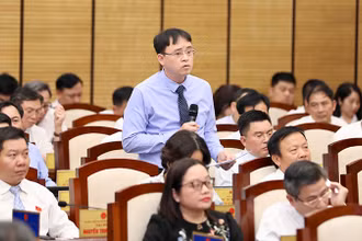 Đại biểu HĐND thành phố phát biểu tại phiên chất vấn. (Ảnh VIẾT THÀNH)