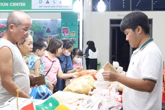 Người dân mua sắm hàng Việt tại Hội chợ.