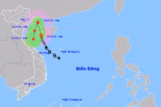 Vị trí và hướng di chuyển của bão số 5. (Nguồn: nchmf.gov.vn)