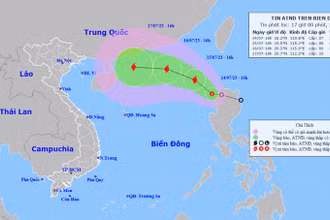 Vị trí và hướng di chuyển của áp thấp nhiệt đới. (Nguồn: nchmf.gov.vn)