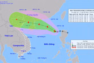 Vị trí và hướng di chuyển của bão số 1. (Nguồn: nchmf.gov.vn)