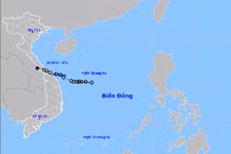 Áp thấp nhiệt đới suy yếu thành vùng áp thấp trên khu vực Nam Lào. (Nguồn: nchmf.gov.vn)