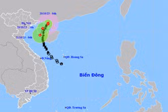 Vị trí và hướng di chuyển của bão số 5. (Nguồn: nchmf.gov.vn)