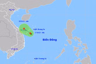 Vị trí và hướng di chuyển của vùng áp thấp. (Nguồn: nchmf.gov.vn)