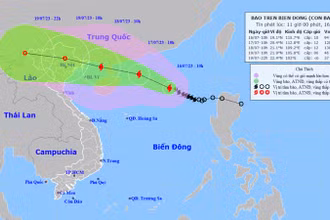 Vị trí và hướng di chuyển của bão số 1. (Nguồn: nchmf.gov.vn)