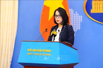 Phó Phát ngôn Bộ Ngoại giao Phạm Thu Hằng trả lời các câu hỏi của các cơ quan báo chí. (Ảnh: TTXVN)