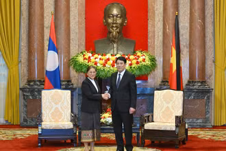 Chủ tịch nước Lương Cường tiếp Phó Chủ tịch nước Lào Pany Yathotou.