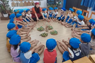 Hoạt động giáo dục của cô trò Trường mầm non Âu Cơ 1, huyện Việt Yên (Bắc Giang). (Ảnh: Đặng Giang)