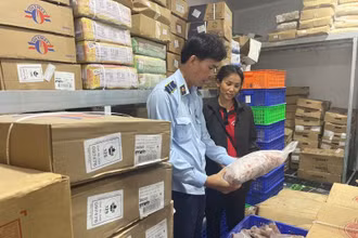 Lực lượng Quản lý thị trường kiểm tra kho chứa trữ thực phẩm đông lạnh tại thành phố Thủ Đức. (Ảnh: Cục Quản lý thị trường Thành phố Hồ Chí Minh)