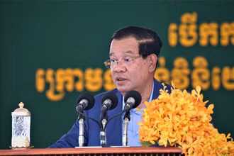 Thủ tướng Campuchia Samdech Techo Hun Sen phát biểu tại sự kiện. (Ảnh: NGUYỄN HIỆP)