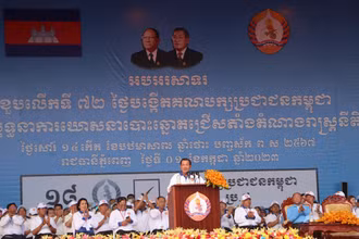 Chủ tịch CPP, Thủ tướng Samdech Techo Hun Sen phát biểu tại sự kiện. (Ảnh: NGUYỄN HIỆP)