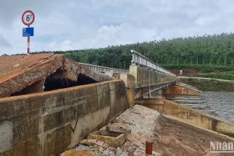 Hồ chứa nước Đắk N'Ting có nhiều vị trí bê-tông bị xô lệch, thân đập nứt gãy buộc xã Quảng Sơn phải di dời khẩn cấp toàn bộ các hộ dân ra khỏi vùng có nguy cơ sạt lở tại hạ du công trình.