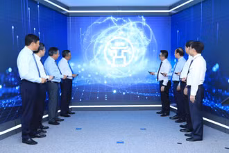 Các đại biểu thực hiện nghi thức khai trương Trung tâm Báo chí Thủ đô Hà Nội.