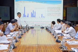 Đại diện nhóm nghiên cứu Trường đại học Thủy lợi báo cáo các giải pháp tăng khả năng thoát lũ.