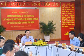 Quang cảnh buổi làm việc với Ban Thường vụ Tỉnh ủy Bình Phước. (Ảnh: Duy Linh)