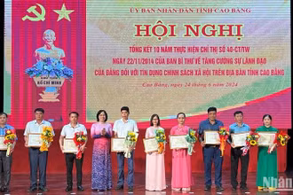 Lãnh đạo Ngân hàng Chính sách xã hội Việt Nam trao Giấy khen của Tổng Giám đốc Ngân hàng Chính sách xã hội Việt Nam tặng các cá nhân.