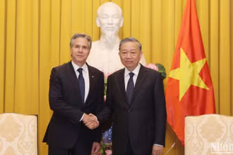  Chủ tịch nước Tô Lâm tiếp Ngoại trưởng Hoa Kỳ Antony Blinken tại Phủ Chủ tịch. (Ảnh: DUY LINH)