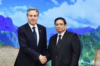 Thủ tướng Phạm Minh Chính tiếp Bộ trưởng Ngoại giao Hoa Kỳ Antony Blinken tại Trụ sở Chính phủ.