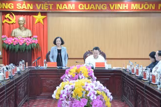 Đồng chí Trương Thị Mai phát biểu tại buổi làm việc. (Ảnh: TUẤN SƠN)