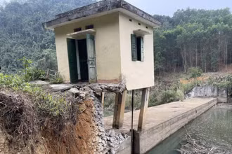 Tường cánh hồ bị hư hỏng nặng.