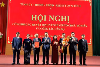 Lãnh đạo tỉnh trao quyết định thành lập Đảng uỷ Ủy ban nhân dân tỉnh. (Ảnh: TUẤN SƠN).