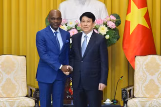 Chủ tịch nước Lương Cường và Bộ trưởng Ngoại giao Togo Robert Dussey tại buổi tiếp.