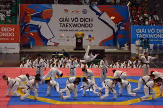 Đội tuyển Taekwondo Việt Nam biểu diễn tại lễ khai mạc.
