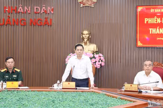 Chủ tịch Ủy ban nhân dân tỉnh Quảng Ngãi Nguyễn Hoàng Giang phát biểu tại phiên họp.