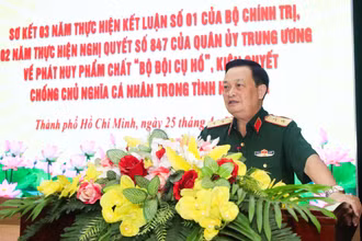 Trung tướng Trần Hoài Trung, Bí thư Đảng ủy, Chính ủy Quân khu 7 chủ trì hội nghị.