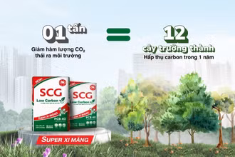 Sản phẩm SCG Low Carbon Super Xi măng giúp giảm 20% lượng phát thải carbon so với xi măng thông thường nhờ vào các công nghệ sản xuất xanh.