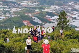 Du khách tham quan khu du lịch Langbiang.