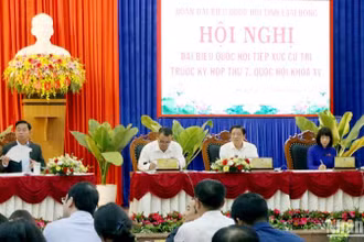 Đồng chí Phan Đình Trạc và các đại biểu Quốc hội khóa XV tỉnh Lâm Đồng tiếp xúc cử tri thành phố Đà Lạt.