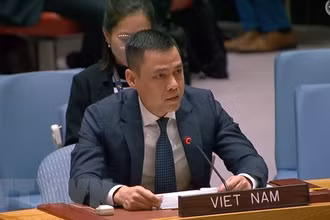 Đại sứ Đặng Hoàng Giang, Trưởng Phái đoàn Việt Nam tại Liên hợp quốc, phát biểu trước Hội đồng Bảo an. (Ảnh: TTXVN)
