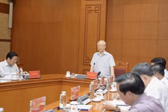 Tổng Bí thư Nguyễn Phú Trọng chủ trì cuộc họp của Thường trực Ban Chỉ đạo Trung ương về phòng, chống tham nhũng, tiêu cực hồi tháng 4/2022. (Ảnh: TTXVN) 