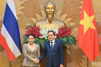Chủ tịch Quốc hội Trần Thanh Mẫn và Thủ tướng Thái Lan Paetongtarn Shinawatra tại hội kiến. (Ảnh: DUY LINH)