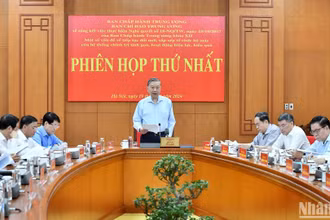 Tổng Bí thư Tô Lâm chủ trì Phiên họp thứ nhất Ban Chỉ đạo Trung ương về tiếp tục đổi mới, sắp xếp tổ chức bộ máy của hệ thống chính trị tinh gọn, hoạt động hiệu lực, hiệu quả, ngày 19/11/2024. (Ảnh: ĐĂNG KHOA)