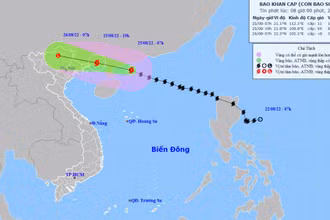 Vị trí và hướng di chuyển của bão số 3. (Nguồn: nchmf.gov.vn)