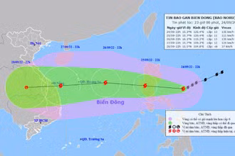 Vị trí và hướng di chuyển của bão Noru. (Nguồn: nchmf.gov.vn)