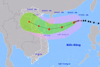 Vị trí và hướng di chuyển của bão số 6. (Nguồn: nchmf.gov.vn)