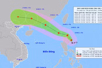 Vị trí và hướng di chuyển của bão Ma-on. (Nguồn: nchmf.gov.vn)