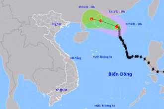 Vị trí và hướng di chuyển của bão số 7. (Nguồn: nchmf.gov.vn)