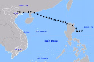 Vị trí và hướng di chuyển của vùng áp thấp (suy yếu từ bão số 3). (Nguồn: nchmf.gov.vn)