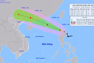 Vị trí và hướng di chuyển của bão Ma-on. (Nguồn: nchmf.gov.vn)