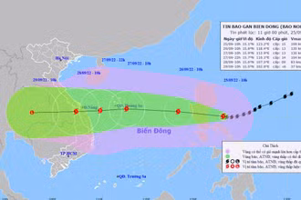 Vị trí và hướng di chuyển của bão Noru. (Nguồn: nchmf.gov.vn)